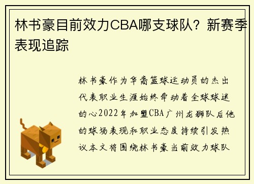 林书豪目前效力CBA哪支球队？新赛季表现追踪
